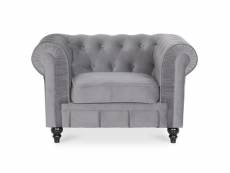 Fauteuil chesterfield velours altesse argent