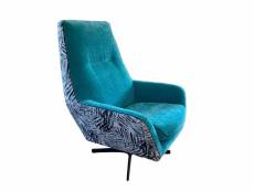 Jungle - fauteuil bicolore tissu imprimé et velours turquoise
