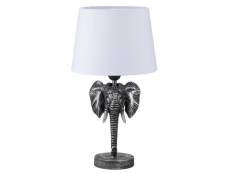 Lampe de table argent et blanche tête d'éléphant 45 cm