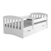 Les Tendances - Lit enfant avec barrière de sécurité amovible blanc Klaky-Couchage 80x160 cm