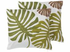 Lot de 2 coussins en coton avec motif feuilles de palmier