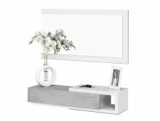 Meuble d'entrée réversible avec miroir et 1 tiroir coloris blanc artic / ciment - 19 x 95 x 26 cm
