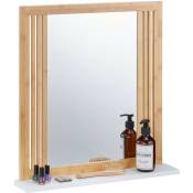 Miroir avec tablette, bambou & mdf, rectangulaire, HxLxP: 56,5x54x10 cm, à accrocher, nature - blanc - Relaxdays