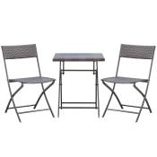 Outsunny Ensemble meubles de jardin design table carré et chaises pliables résine tressée 4 fils métal noir