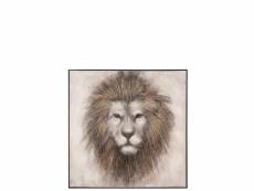 Peinture lion canevas-bois marron - l 122,5 x l 4,5 x h 122,5 cm
