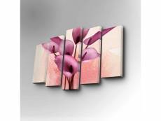 Pentaptyque atos motif fleurs de calla en aquarelle nuances de rose