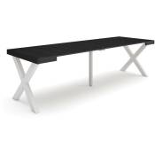 Skraut Home - Table console extensible, Console meuble, 260, Pour 12 personnes, Pieds bois massif, Style moderne, Noir