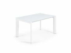 Table à manger extensible coloris blanc en verre et pieds en acier - longueur 140/200 x profondeur 90 x hauteur 76 cm