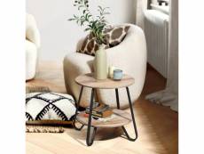 Table d'appoint ronde bouts de canapé design à 2 niveaux guéridon scandinave meuble de salon pour salon, chambre en bois cadre en acier robuste