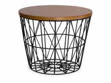 Table d'appoint ronde - design industriel - bois et métal - basker noir