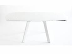 Table extensible 4 à 6 personnes verre teinté blanc et pieds métal blanc arlan l 130 à 160 cm 15112BL