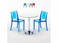 Table ronde blanche 70x70cm avec 2 chaises colorées grand soleil set intérieur bar café b-side spectre