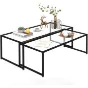 Tables gigognes lot de 2 tables basses rectangulaires design contemporain acier noir verre trempé 4 mm - Noir