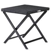 Tabouret pliant en polyrotin noir 44x40x44cm table pliable polyvalente repose-pieds balcon camping table d'appoint 1x Noir - Casaria