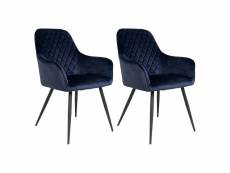 Viby - lot de 2 fauteuils velours bleu et piétement acier noir