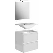 Allibert - Meuble de salle de bain livo 2 tiroirs 60 cm avec éclairage led 6 w et miroir blanc brillant - Blanc