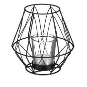 Bougeoir, design géométrique, porte bougies avec verre à votive, métal, photophore, HxD 14x14 cm, noir - Relaxdays