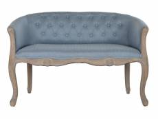Canapé de salon en polyester bleu et bois naturel - longueur 103 x profondeur 61 x hauteur 71 cm