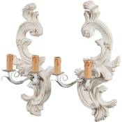 Couple de lampes Shabby en bois et finition de fer blanc vieilli fabriqué en Italie