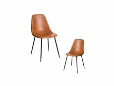 Duo de chaises métal-simili cuir cognac - nyaja - l 43 x l 53 x h 82 cm - neuf