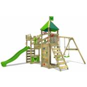 Fatmoose - Aire de jeux Portique bois RiverRun avec balançoire et toboggan Maison enfant exterieur avec bac à sable, échelle d'escalade & accessoires
