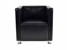 Fauteuil chaise siège lounge design club sofa salon de cube cuir synthétique noir helloshop26 1102022par3