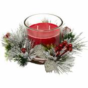 Feeric Christmas - Centre de table Bougie parfumée avec déco esprit de Noël 270 g - Rouge