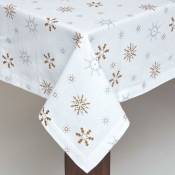 Homescapes - Nappe de Noël blanche en coton à motif flocons de neige, 137 x 137 cm - Blanc