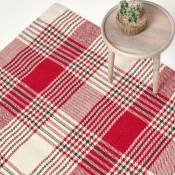 Homescapes - Tapis en laine à imprimé Tartan rouge - Walker - 70 x 120 cm - Rouge, Noir et Blanc