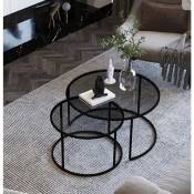 Homy France - Lot de 2 tables basses gigogne arto pieds noir et plateau transparent
