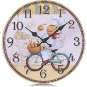 Horloge Murale Cuisine Bois Jaune Silencieuse 30cm Pendule Murale Quartz Rustique avec Le Modèle de Chef pour Salle a Manger
