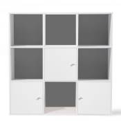 Idmarket - Meuble de rangement cube rudy 9 cases bois blanc avec 3 portes fond gris - Gris