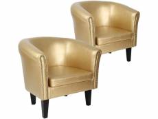 Lot de 2 fauteuils chesterfield en synthétique et bois avec éléments décoratifs en cuivre 58 x 71 x 70 cm chaise cabriolet meuble de salon doré hellos