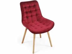 Lot de 4 chaises de salon salle à manger pied en bois et velours rouge foncé helloshop26 01_0000558