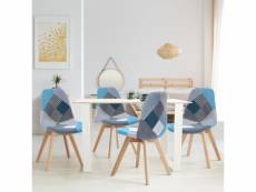 Lot de 4 chaises scandinaves sara motifs patchworks bleus