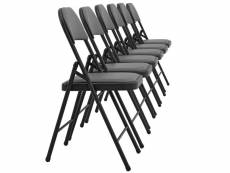 Lot de 6 chaises de bureau conférence visiteur pliable en synthétique gris et métal noir 03_0005806