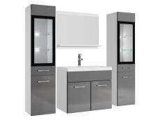 Meuble de salle de bain rio xl led 60 cm lavabo gris brillant - armoire de rangement meuble lavabo