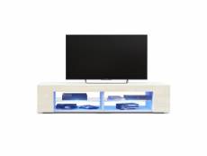 Meuble tv blanc mat façades en beige laquées led bleu (hxlxp) : 30 x 135 x 39