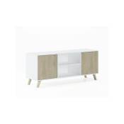 Meuble tv pour Salon - 57 x 140 x 40 cm - tv 32/40/50/55/60 Finition Blanc/Chêne - multicolore - Skraut Home