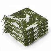 Oviala - Lot de 4 galettes de chaise polyester jungle 40x40x3 cm - Blanc/Vert