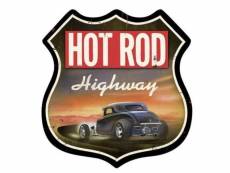 "plaque tole épaisse blason hot rod noir highway usa 66 loft"