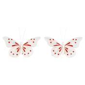 Set de 2 papillons à clipser blancs et rouges H12