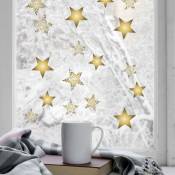 Sticker électrostatique Noël, décoration fenêtre 21x29,7cm, étoiles dorées, vitre décorée festive - Jaune / doré
