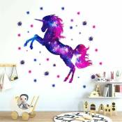 Sticker mural en vinyle pour chambre d'enfant, motif licorne ciel étoilé Carivent