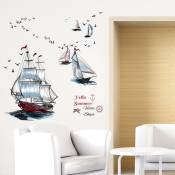 Stickers muraux voilier grand i bateau poissons mer