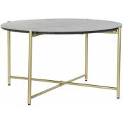 Table basse en marbre et fer coloris noir / doré - diamètre 88 x hauteur 44 cm -PEGANE-