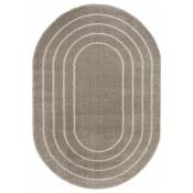 Tapis ovale en matière douce recyclée - Masha - Taupe et beige - 160 x 230 cm