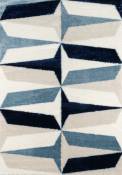Tapis shaggy motif graphique beige, bleu et ivoire
