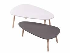 Un ensemble de deux tables basses hombuy - une grande table basse blanche ovales et une table basse grise