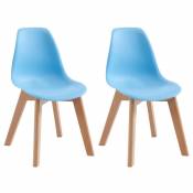 Vente-Unique Lot de 2 chaises enfant en polypropylène et hêtre - Bleu - LILINOU